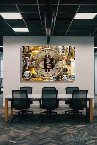 Altın Renkli Fiziksel Bir Bitcoin Hatıra/koleksiyon Parası Yatay Kanvas Tablo 4013 Çok Renkli
