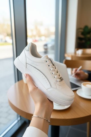 Enoch Kadın Düz Tabanlı Hafif Sneaker Rahat Günlük Spor Ayakkabısı Beyaz - Gümüş