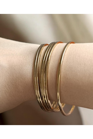 Minel Aksesuar Üçlü Gold Standart Ajda Bilezik Altın