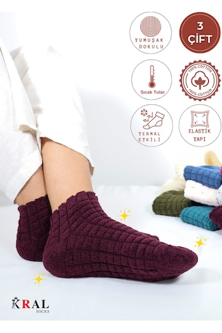 Kadın Kabartma Kışlık Ters Havlu 3 Çift Karma Renk Çorap Seti Çok Renkli
