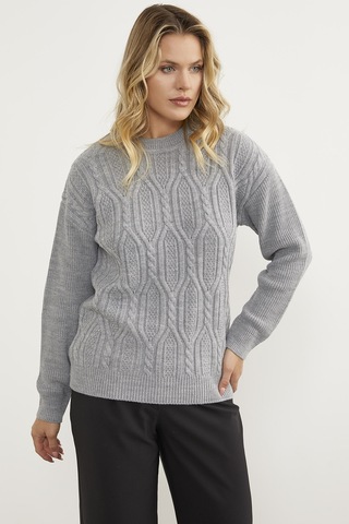 Sementa Oversize Kabartma Desenli Triko Kazak - Gri 001
