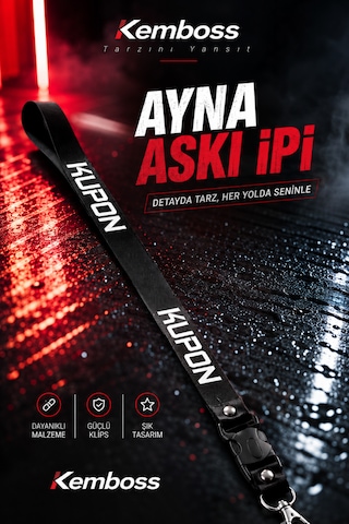 Kupon Yazılı Ayna Askı İpi Vantuzlu Araç Dikiz Aynası Dekor Askısı Siyah
