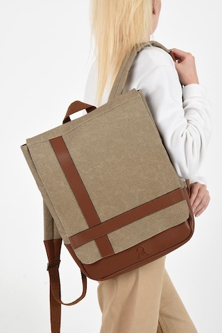 Baginn Kadın Sırt Çantası 35 22 Cm Kanvas Kumaş Laptop Bölmeli Business Sırt Çantası Okul Çantası Mega Bag Krem