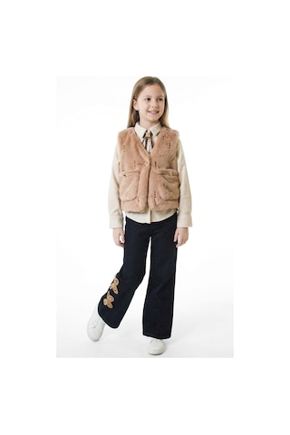 Xo Kids Kız Çocuk Folarlı 3lu Alt Üst Takım 7-14 Yaş 3953-4953 Bej