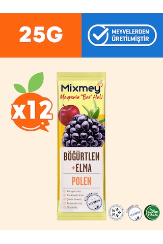 Mixmey Bee Polen Böğürtlen Meyve Barı 12 Adet | Atıştırmalıklar – Glutensiz (25GR X 12 ADET)