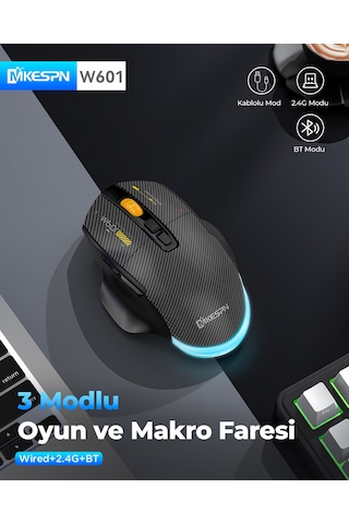 Mkespn W601w Tri Mode Rgb Gaming Mouse 12800 Dpı 7 Tuş Makro 1000hz Beyaz Diğer
