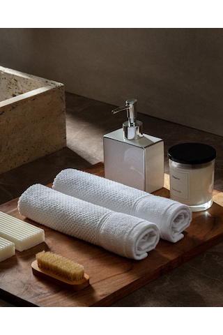 Madame Coco Riz Jakarlı %100 Pamuk 2'li El Havlusu - Beyaz Beyaz