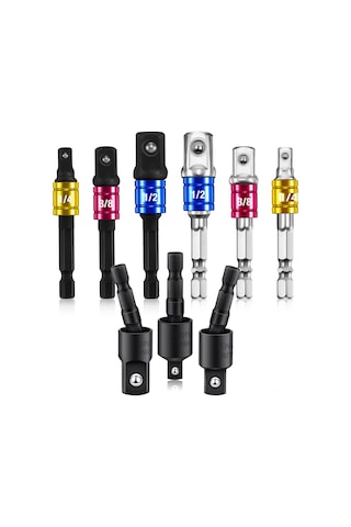 Ximistore9 9 Parça Çok Amaçlı Matkap Ucu Adaptör Seti - 360 Derece Dönebilir, Krom Vanadyum Çelik