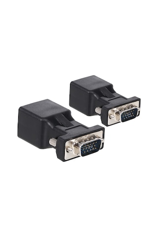 Dofolink 2 Adet Siyah Vga Ertikitici - Vga Erkekden Rj45'e Adaptör, Ağ Kablosu Bağlantı Cihazı