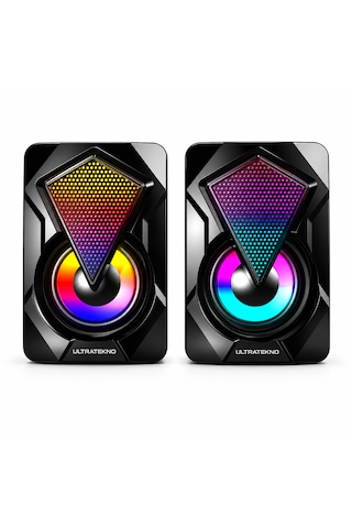 Ultratekno E-1046 Rgb 1+1 Kablolu Bilgisayar Hoparlörü 6w Usb 3.5mm Aux Pc Laptop Speaker