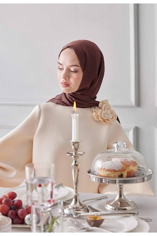 Gesshop Kadın Abiye Janjan Şal Açık Kahverengi