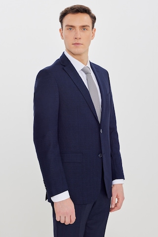 Ac&co Erkek Lacı Mavı Slim Fit Mono Yaka Desenli Çift Pantolonlu Takım Elbise