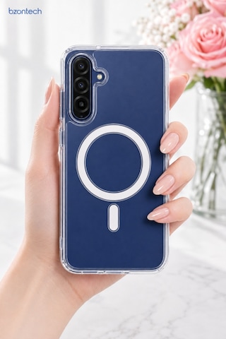 Samsung Galaxy A17 Uyumlu Yumuşak Magsafe Kablosuz Şarj Destekli Şeffaf Kılıf Kamera İçin Yükseltilmiş Çerçeve