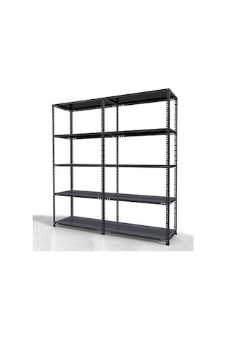 43x186x200 İkili Çelik Raf & 5 Kat Seri Bağlantılı Depo Rafı Gri