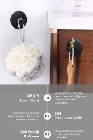 Zift Unique 4 Adet Paslanmaz Çelik Siyah Banyo/Bornoz/Havlu Askısı Siyah