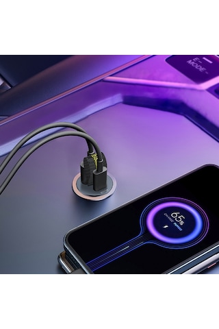 Reedark Aracı Şarj Cihazı Pd30w+qc3.0 Çift Portlu Hızlı Şarj Alüminyum Gizli Tip Sigara Çubuğu Arabalarda Kullanıma Uygun Siyah A1