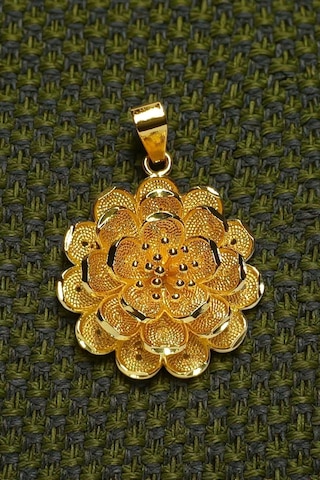 22 Ayar Altın Kaplama Telkari Desenli Çiçek Madalyon Kolye Ucu Gold