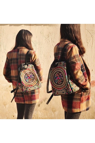 Yogodlns Vintage Sanatsal Tasarım Kadın Kanvas Sırt Çantaları El Yapımı Çiçek Nakış Büyük Kapasiteli Sırt Çantası Okul Çantası Seyahat Omuz Çantaları Çok Renkli