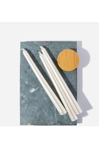 Denic 3 lü Metalik İnci Beyaz  Şamdan Mum