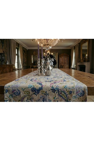 Menekşe Çiçek Baskılı Duck Kumaş Runner 40x140 Cm 761 Çok Renkli