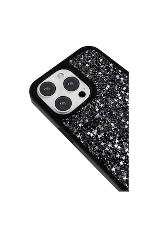 Apple iPhone 14 Pro Max Uyumlu Gümüş Yıldızlı Tasarım Parlak Telefon Kılıfı