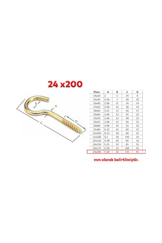 Lexroo Metal Piton Vidalı Gerdirme 24x200 Çekme Kaldırma Tavan Açık Ağız Kancalı Avize Asma Kiti 5 Diğer