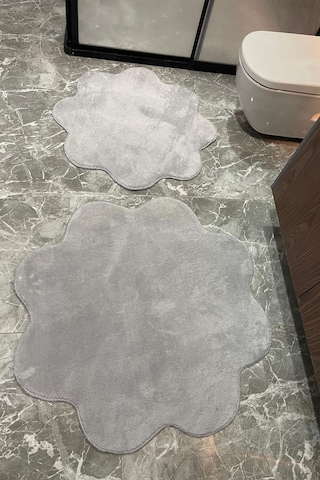 Tropikal Home 2'li Gri Banyo Halısı Peluş Post Halı Klozet Takımı 80x80 Ve 100x100 Gri