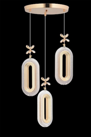 Led Alfa 3'li Gold 3 Renk Ledli Kristal Taşlı Modern Led Avize Gold