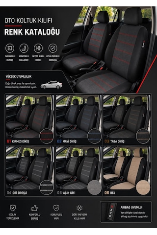 Mazda 323 Uyumlu Oto Koltuk Kılıfı Tam Set Airbag Uyumlu 4 Mevsim Cotfit Serisi