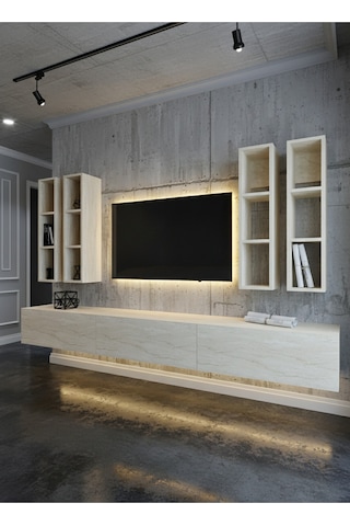 Resital Ledli Duvara Monte Tv Sehpası - Traverten - W6005-8 Traverten