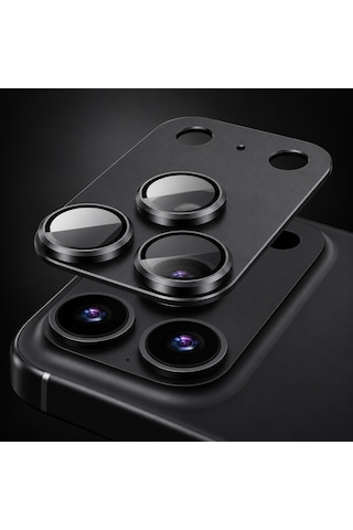 Apple iPhone 18 Pro Max Uyumlu Pürüzsüz Çerçeveli Tam Koruma Kamera Camı / Lens Koruyucu - Siyah