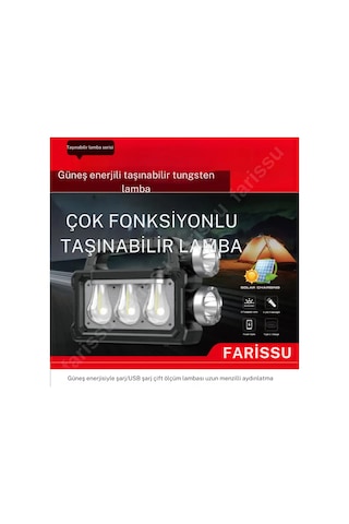 Solar Panelli Çok Foksiyonlu Telefon Şarj Özellikli El Feneri Işıldak 2 Ampullü
