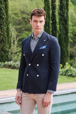 Morven Erkek Lacivert Senon Yünlü Kruvaze Slim Fit Ceket Lacivert