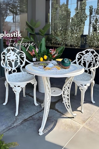 Ceritti Ferforje Görünümlü Plastik 2 Kişilik Masa Takımı-1005 Beyaz