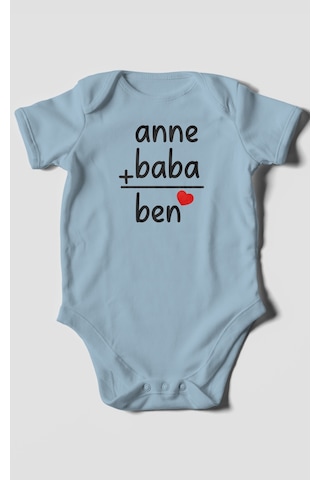 Anne Baba Ve Ben Baskılı Bebek Zıbını Çıtçıtlı Body %100 Pamuk Kısa Kol Bebe Mavisi