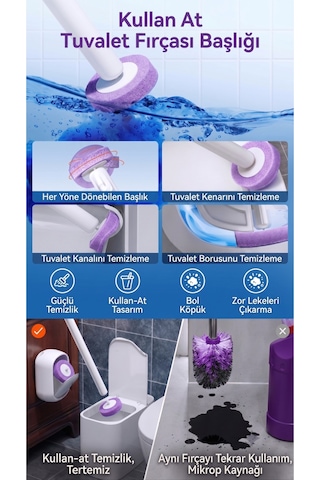 32 Adet 4 Paket Lavanta Premium Deterjanlı Tek Kullanımlık Tuvalet Temizleme Süngeri Duvara Mo