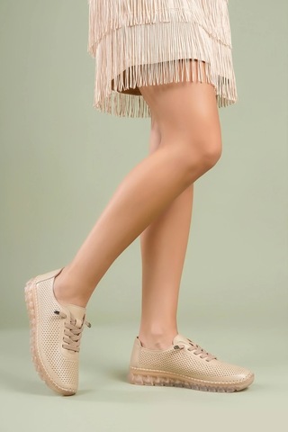 Analin Shoes Hakiki Deri Kadın Casual Ayakkabı Bej