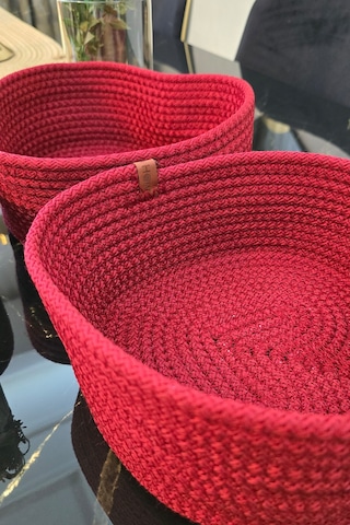 3 Lü Kırmızı Desenli El Yapımı Örgü Sepet Çok Amaçlı Tezgah Üstü Set Kırmızı