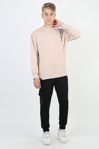 Mevsimlik Respect Baskılı 2 İplik %100 Pamuk 2 İplik Uzun Kollu Erkek Çocuk Sweatshirt-90931 Bej