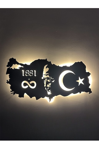 Özel Atatürk Ve Türkiye Haritası Led Işıklı Tasarım Tablo Ahşap D