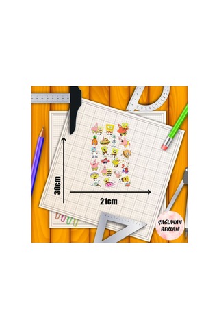 Sünger Bob Temalı Sticker Etiket Seti - Sponge Bob Sticker - Laptop Notebook Telefon 21x30cm