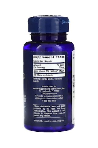 Life Extension, Vitamin B3 Niacin, 500 Mg, 100 Kapsül
