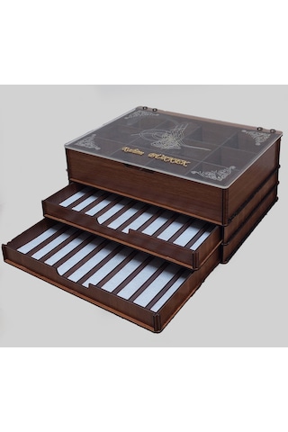 Aswood 3 Katlı Çekmeceli Ahşap Tesbih Ve Saat Koleksiyon Kutusu