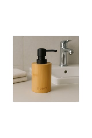Bamboo Touch Soap Dispenser Yuvarlak Sabunluk Bambu Kahverengi