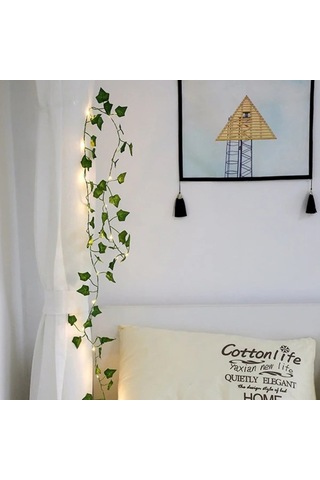 Qingmipy Yapay Tatlı Patates Yapraklı 2.2m 25 Işıklı Bakır Tel Dekoratif Oda Aydınlatma Yeşil