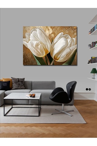 Kanvas Tablo Beyaz Lale Buketi 100cmx140cm