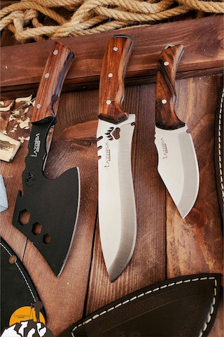 Outdoor Balta Bıçak 3lü Seti Kamp Baltası Bıçak Bıçağı Nacak Blt