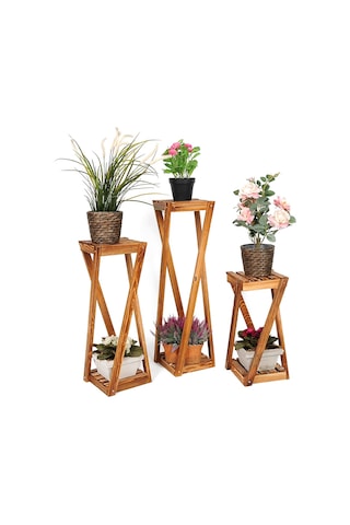 Woodencity Ahşap Çiçeklik Ahşap Üçlü Saksılık Dekoratif Çiçek Stand Üçlü Set Diğer
