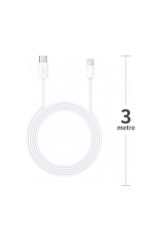 Type-c To Lightning Şarj Kablosu 3 Metre Hızlı Şarj Ve Usb Veri Aktarım Kablosu, High Speed Charging Destekli Uzun Genel