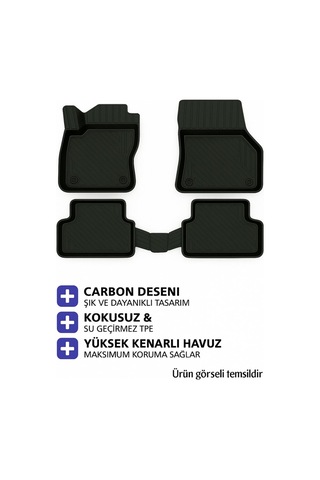 Volkswagen Caddy 2003-2010 Kombi Araca Özel 3d Havuzlu Paspas Siyah